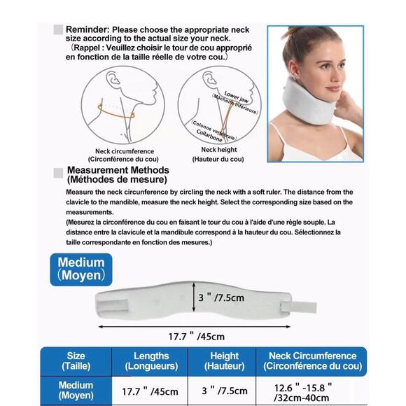 Neck Brace for Sleeping, Soft Foam Cervical Collar for Neck Pain and Support (M) - Picture 3 of 8